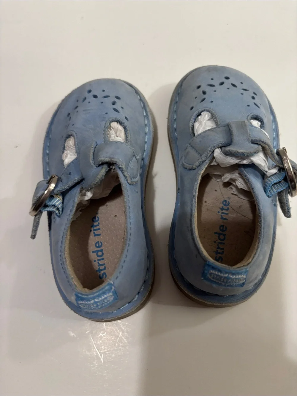 Stride Rite Light Blue Leather T-Strap Kids Sandals